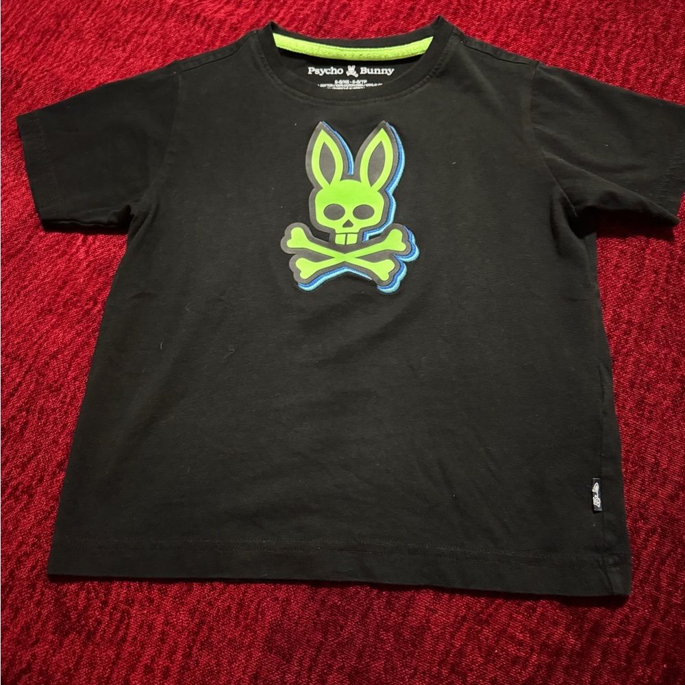 Psycho Bunny Kids Black Tee with Neon Green Bunny
